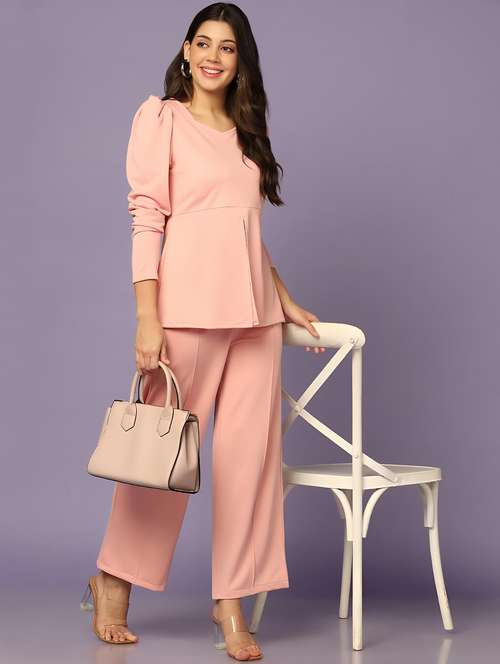 women solid top and trouser co-ord set - 21971676 -  Standard Image - 0