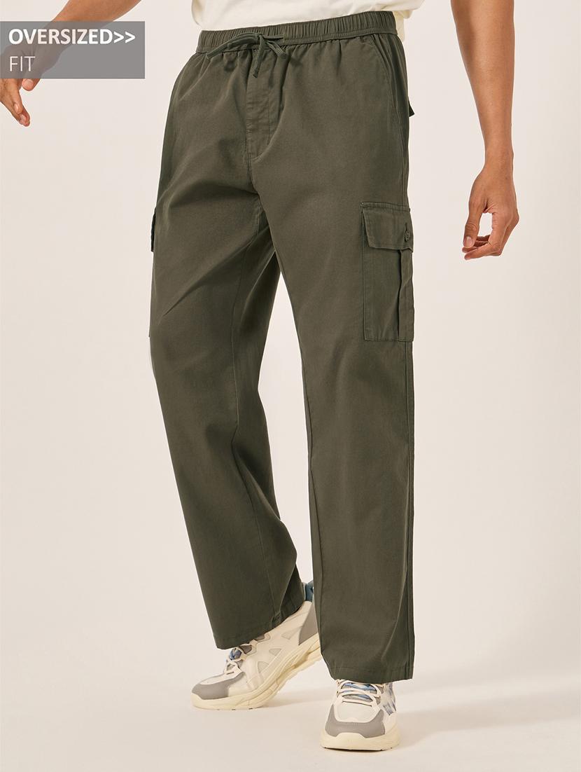 men solid mid rise loose fit cargo - 21971696 - Standard Image - 1