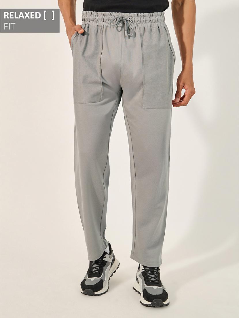 men grey solid relaxed fit track pant
