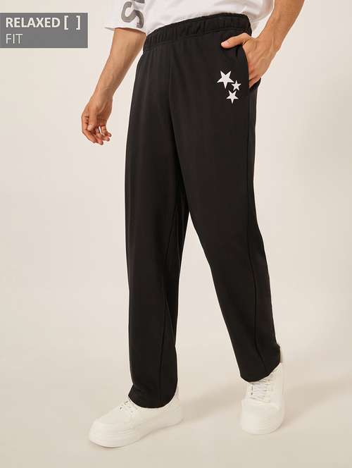 men black printed relaxed fit track pant - 21971710 - Standard Image - 0
