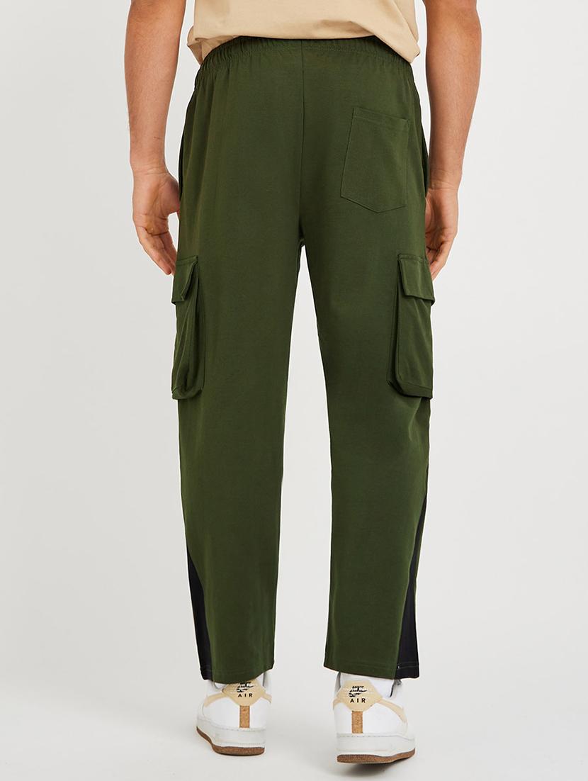 olive cotton men solid mid rise relaxed fit cargo - 21971737 - Standard Image - 1