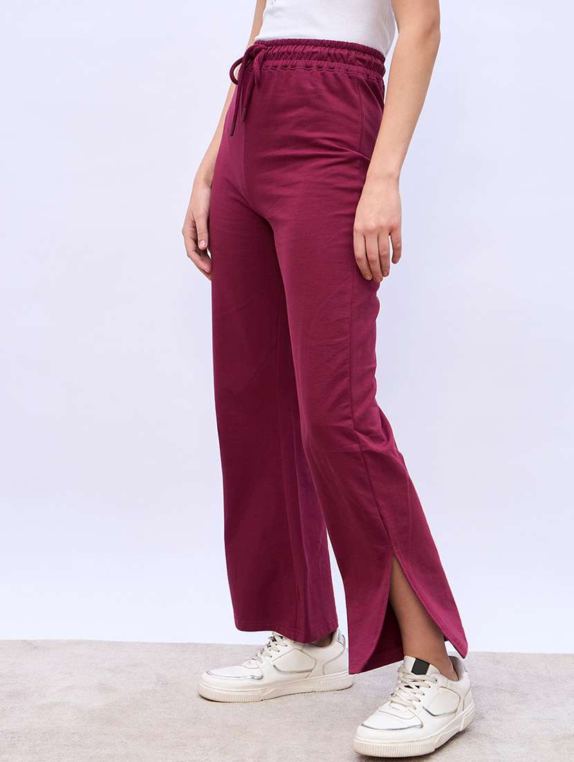 women burgundy solid mid rise track pant - 21971780 -  Standard Image - 1