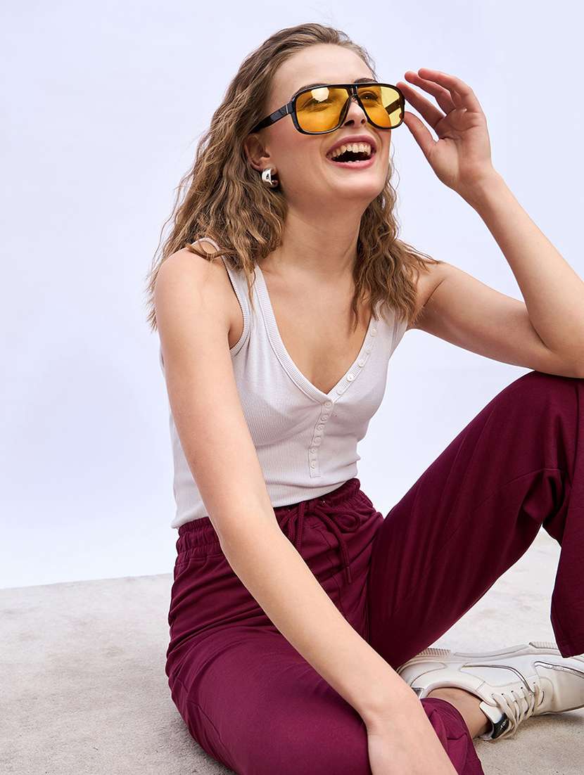 women burgundy solid mid rise track pant - 21971780 -  Standard Image - 4