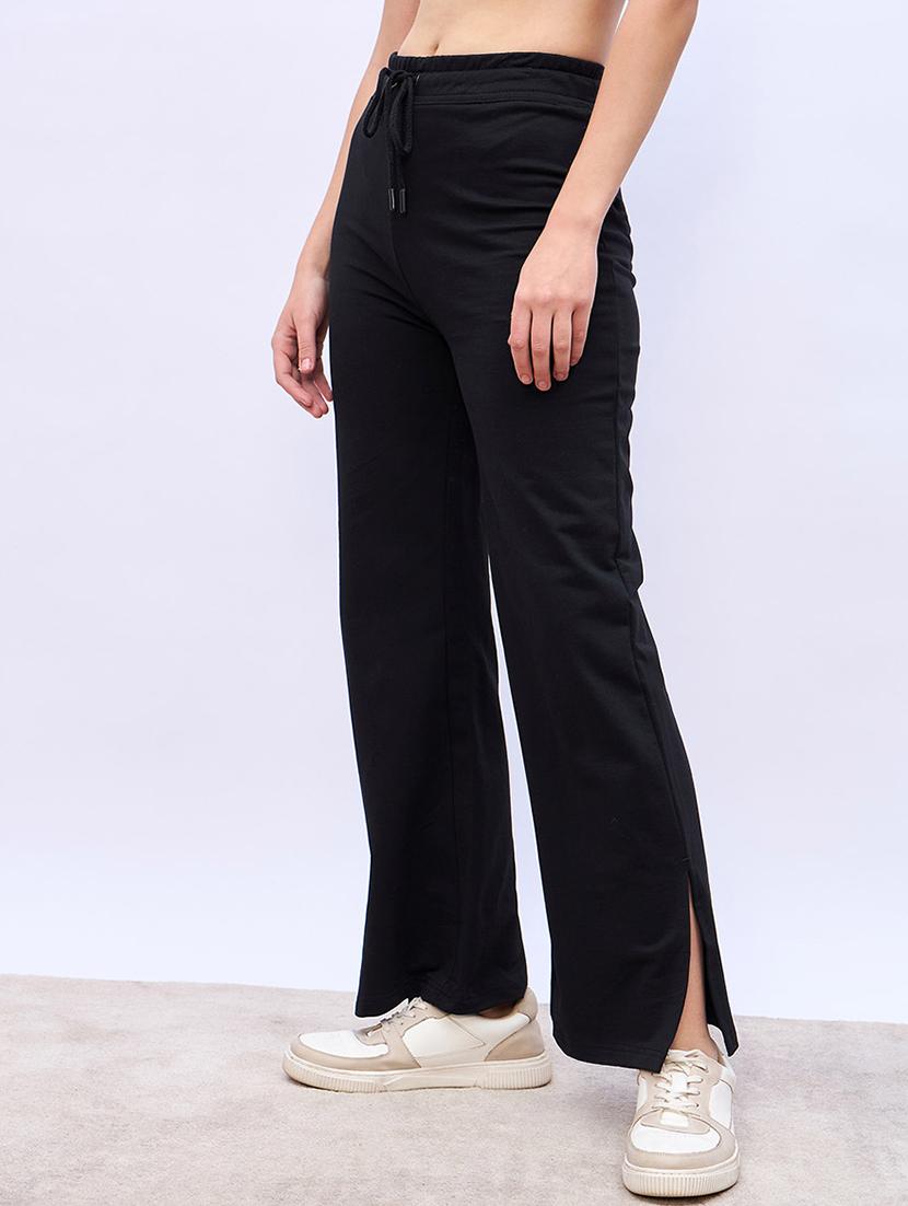 women black solidmid rise track pant - 21971781 - Standard Image - 1