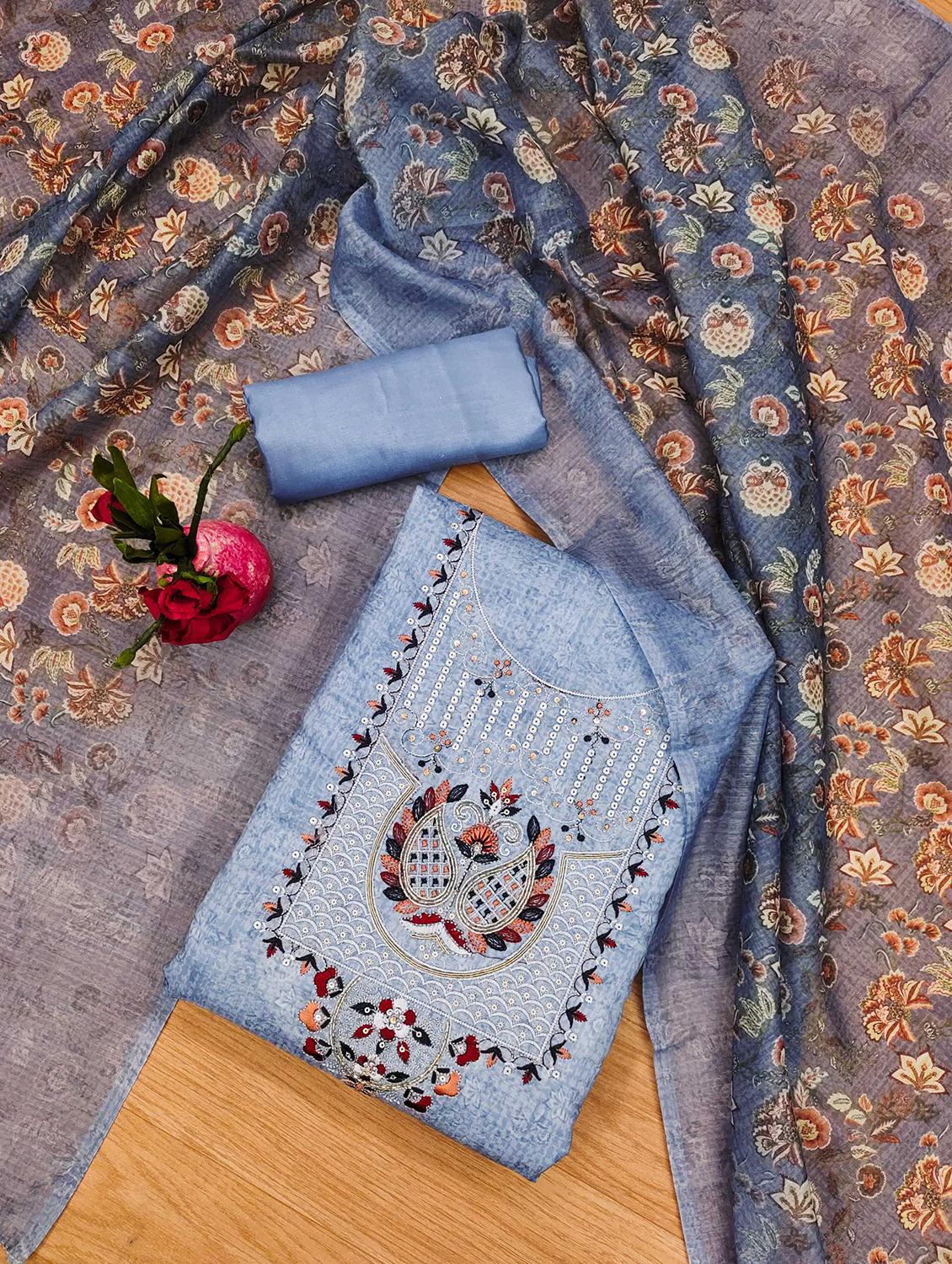 women embroidered unstitched suit set - 21971798 - Standard Image - 1