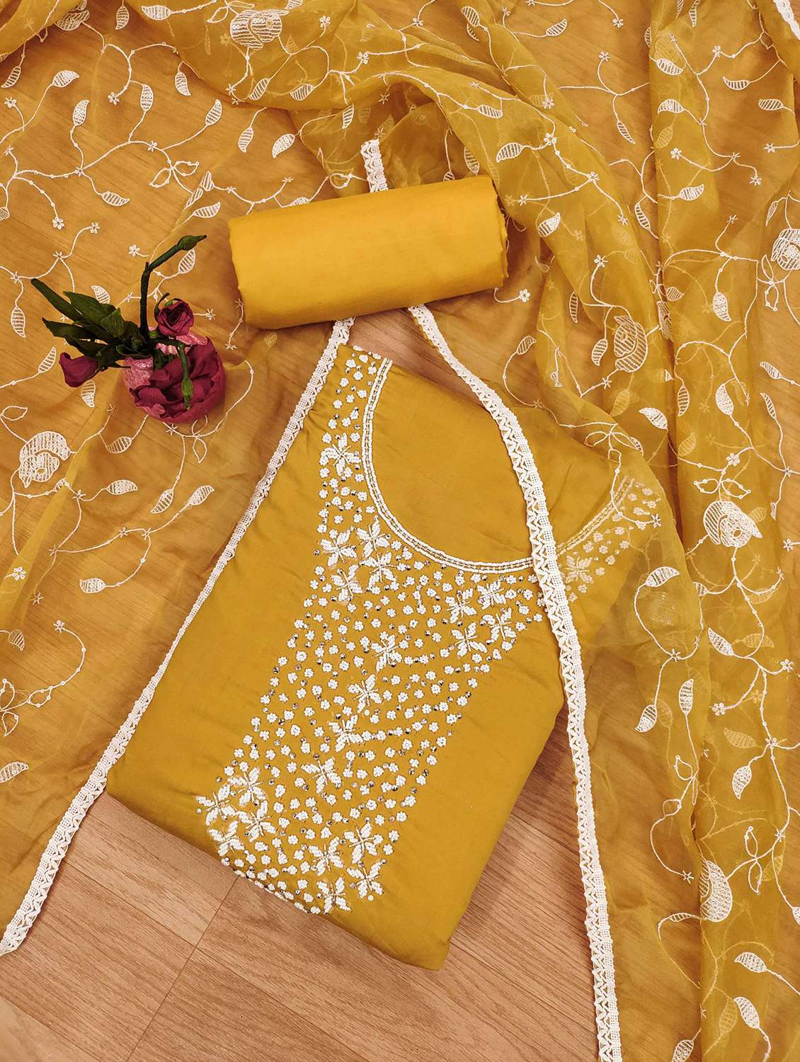 women embroidered unstitched suit set - 21971810 -  Standard Image - 1