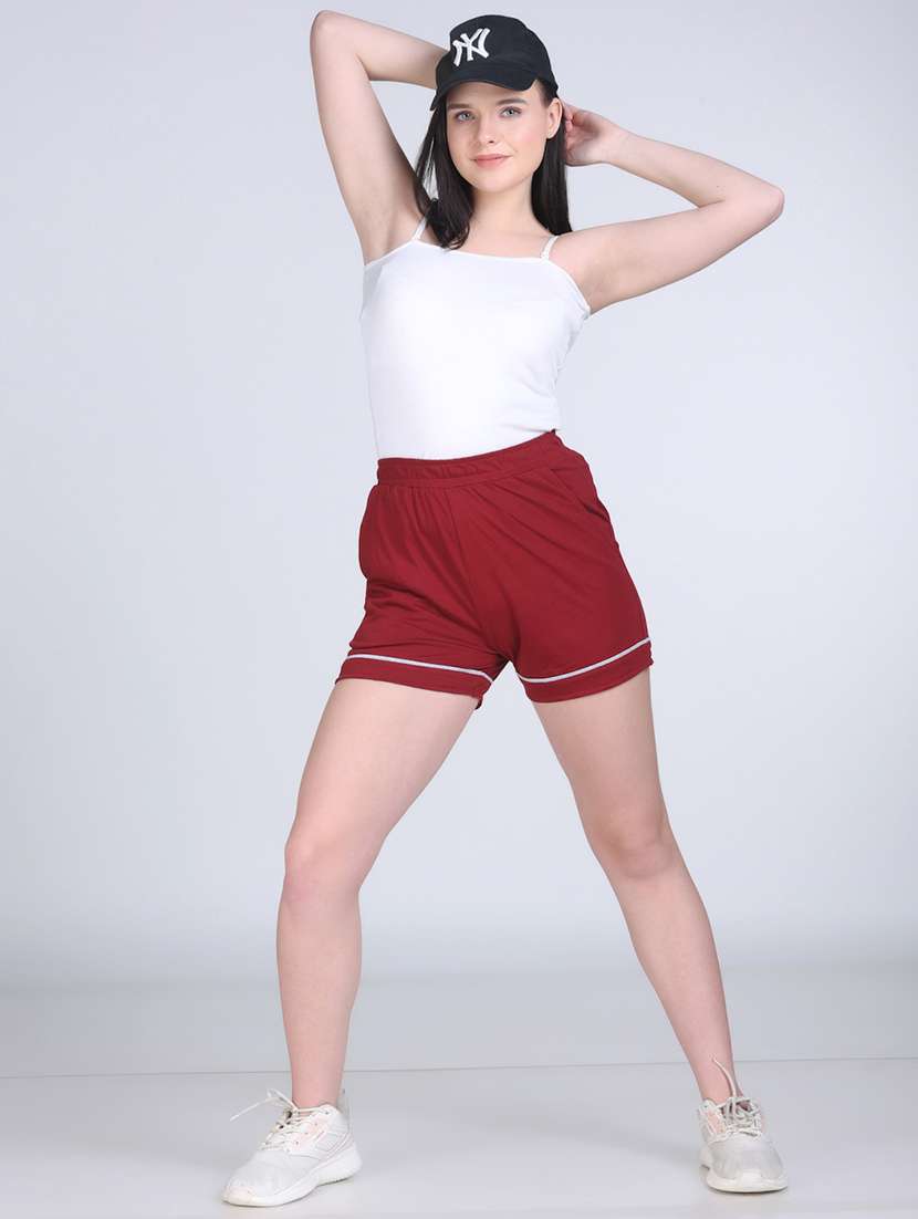 Women Maroon Solid Mid Rise Sports Shorts - 21971834 -  Standard Image - 4