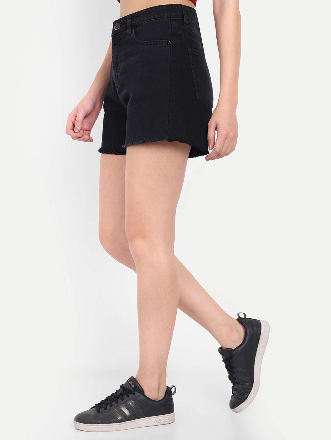 women solid high rise denim shorts - 21971839 -  Standard Image - 1