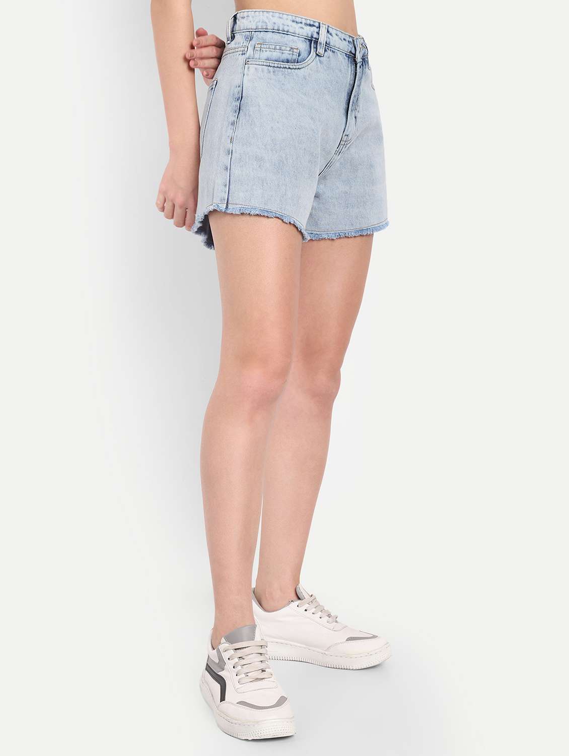 women solid high rise denim shorts - 21971841 -  Standard Image - 1