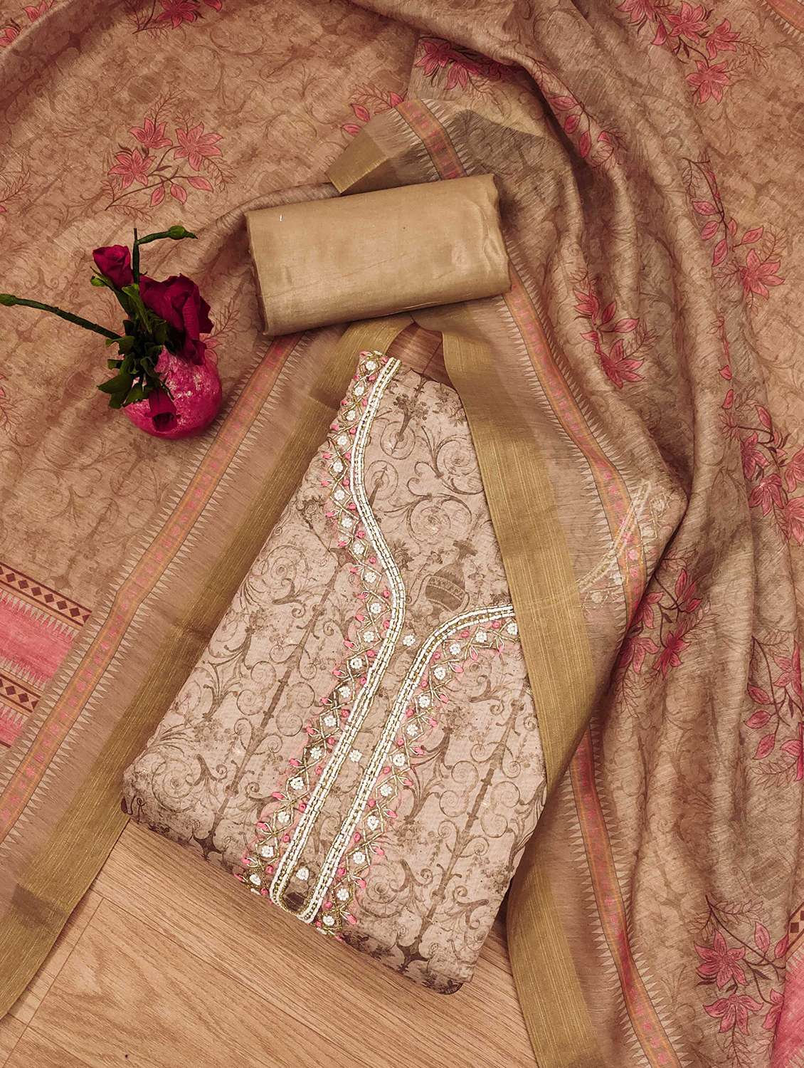 women embroidered unstitched suit set - 21971854 - Standard Image - 1