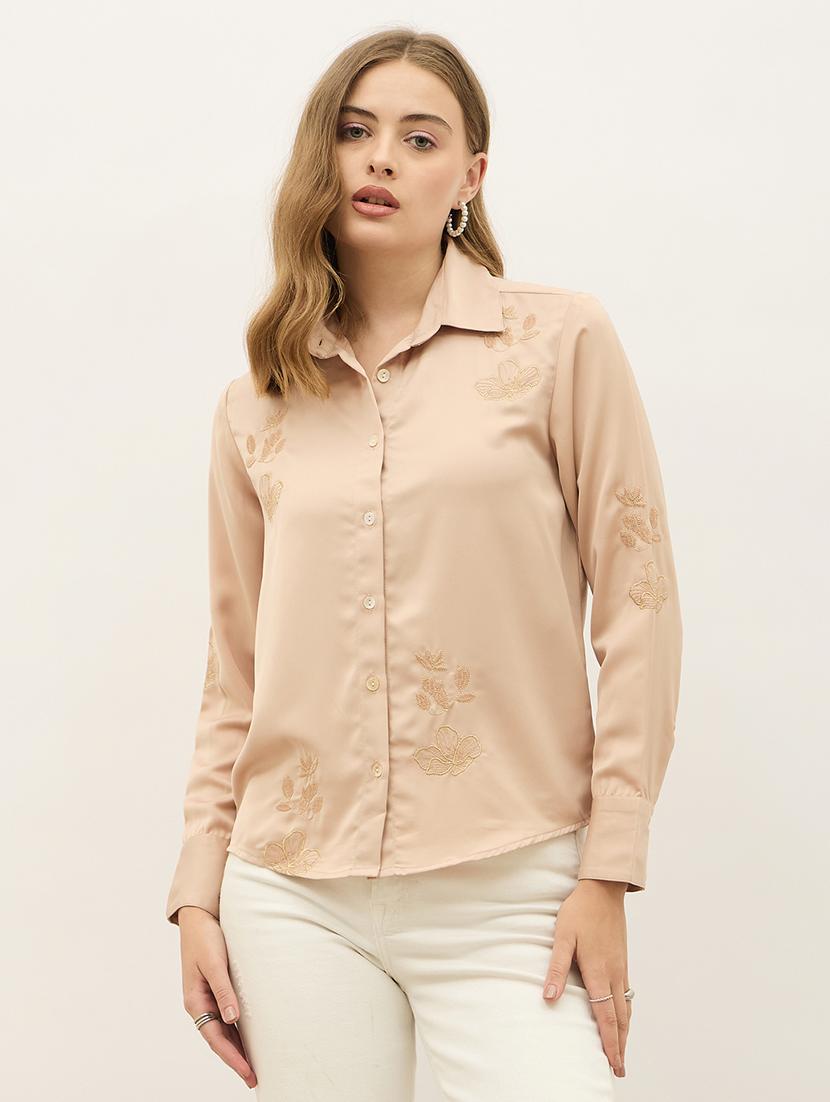 women beige solid long sleeve regular shirt - 21971858 - Standard Image - 1