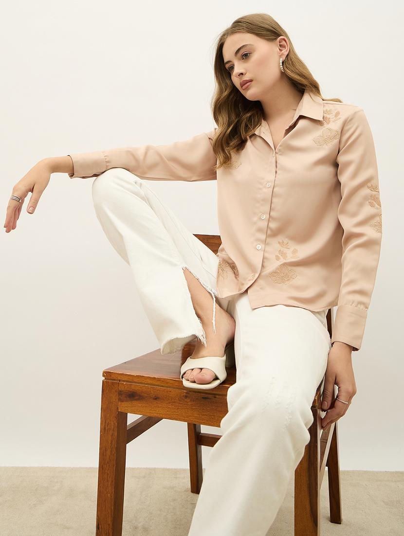 women beige solid long sleeve regular shirt - 21971858 - Standard Image - 4