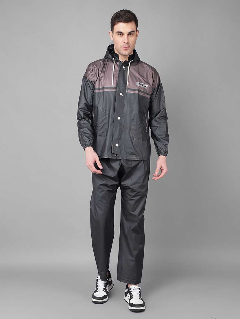 men color block long sleeve rain suit set 
