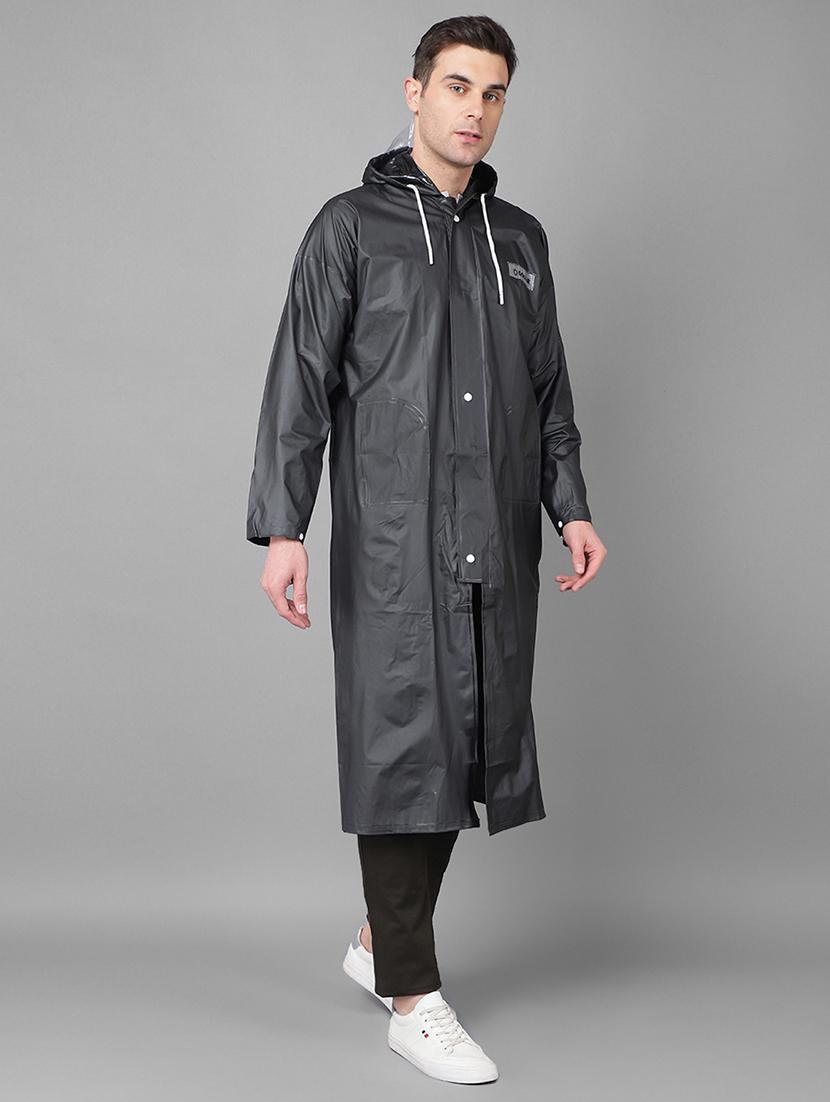 men solid hooded long sleeve rain coat - 21971954 - Standard Image - 1