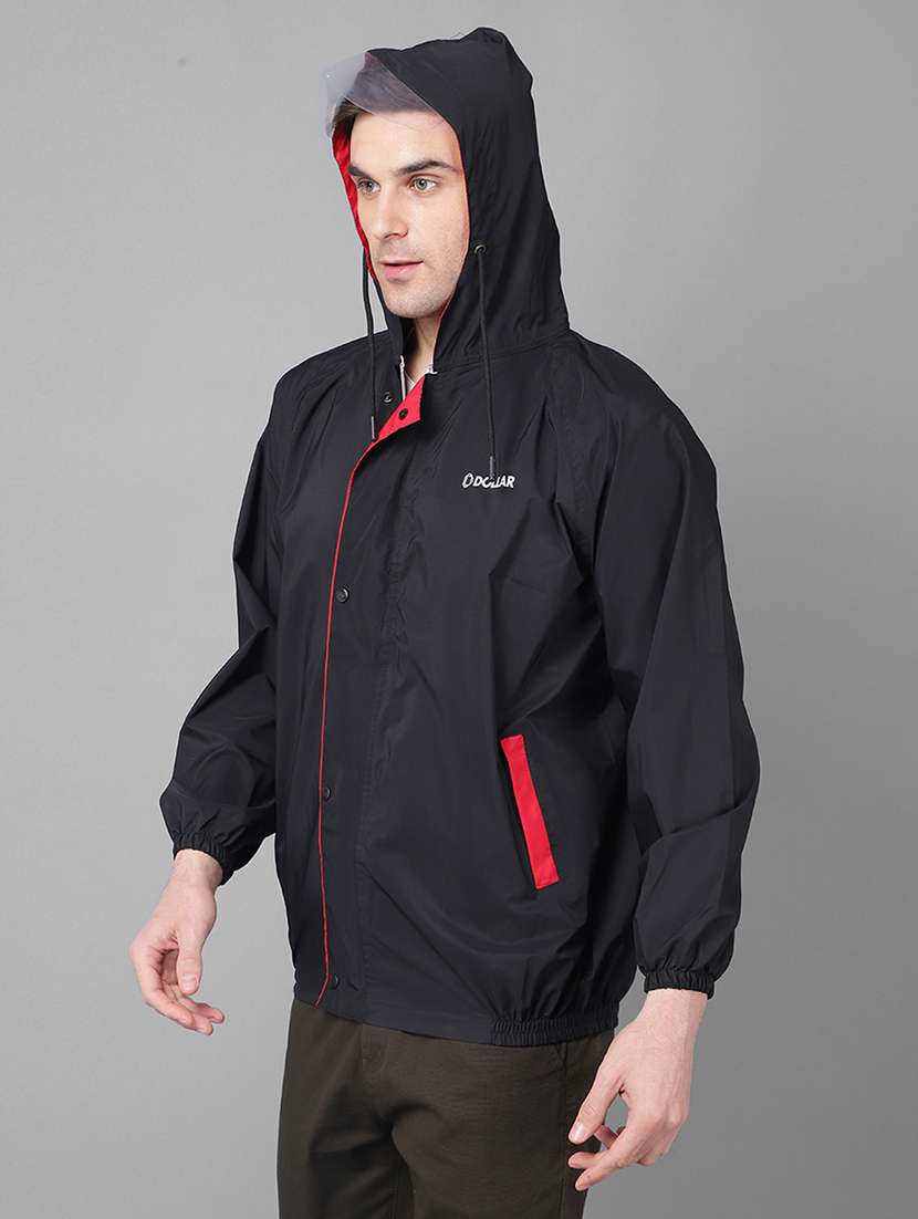 men solid hooded long sleeve rain jacket - 21971962 - Standard Image - 1