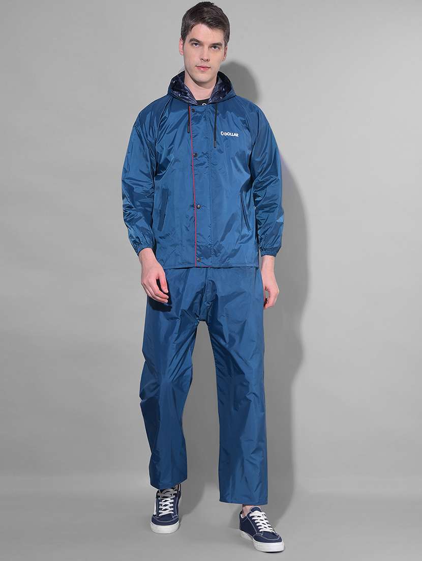 men solid long sleeve rain suit set 