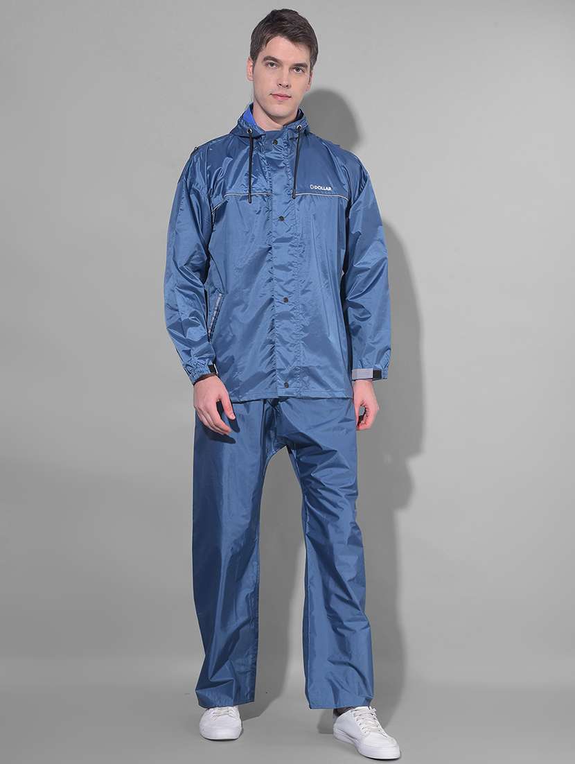 men solid long sleeve rain suit set 