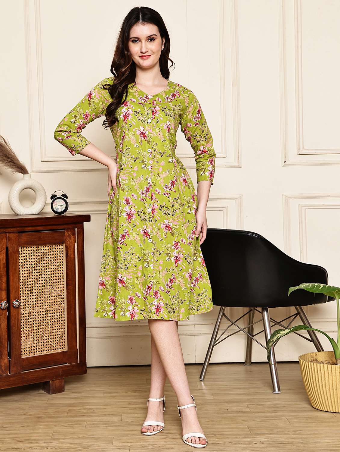green cotton aline dress - 21972164 - Standard Image - 1