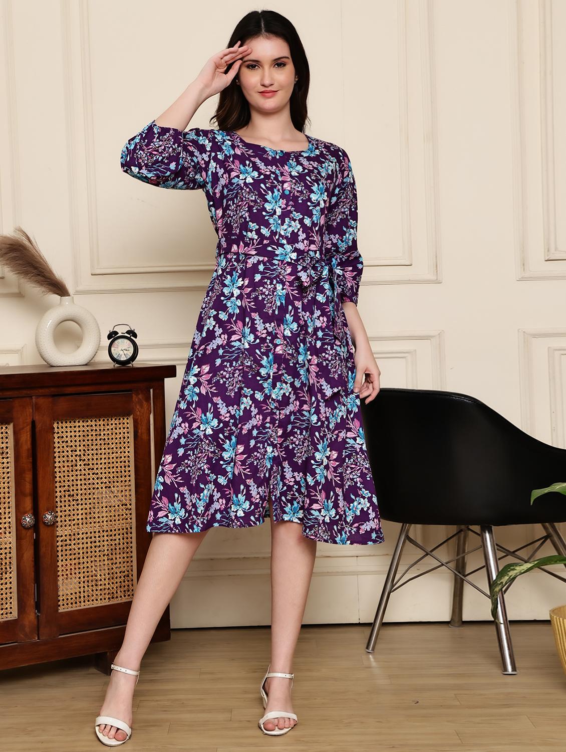 purple cotton aline dress - 21972165 - Standard Image - 1