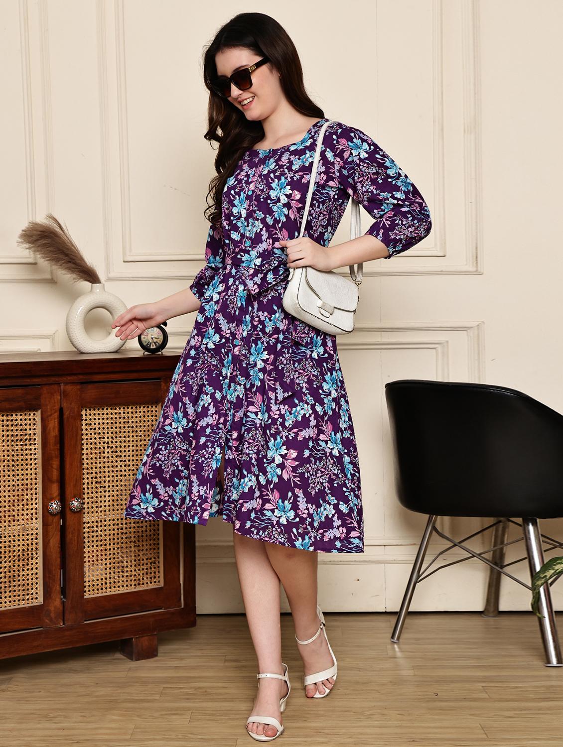 purple cotton aline dress - 21972165 - Standard Image - 4