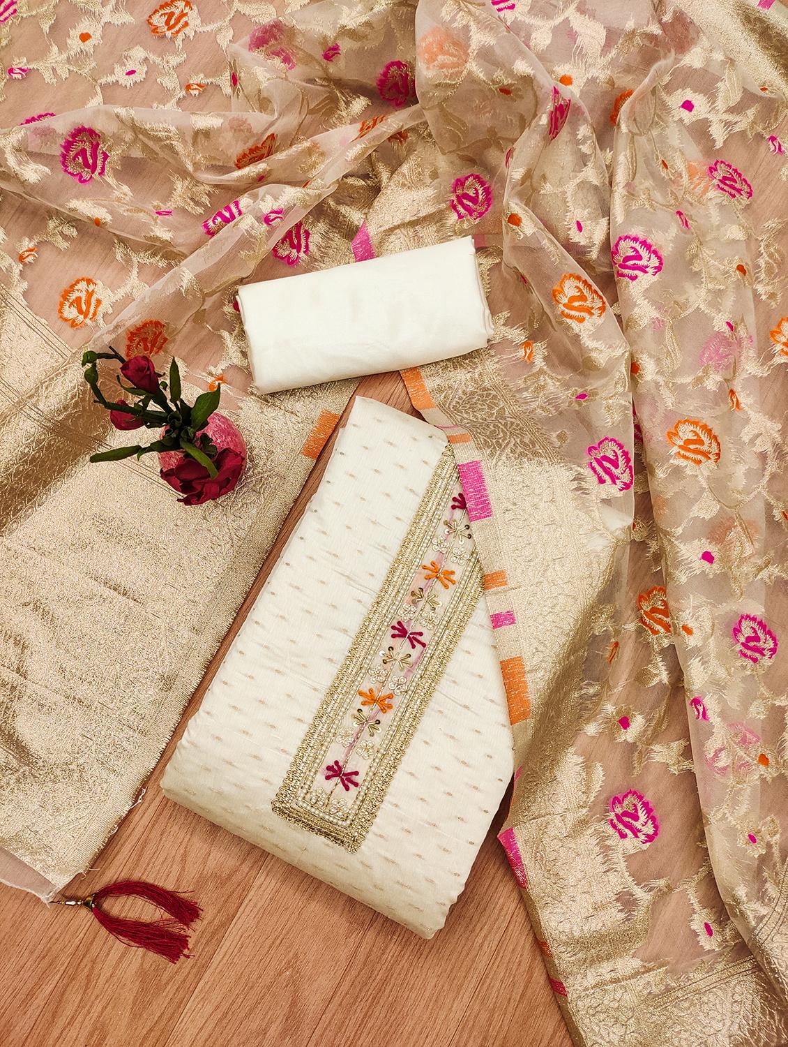 women embroidered unstitched suit set - 21972171 - Standard Image - 1