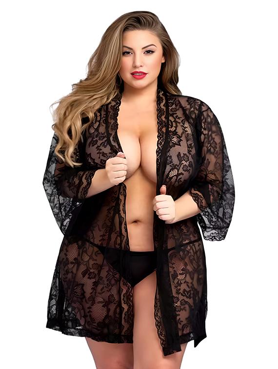 women plus size black lace babydoll set - 21972174 - Standard Image - 1