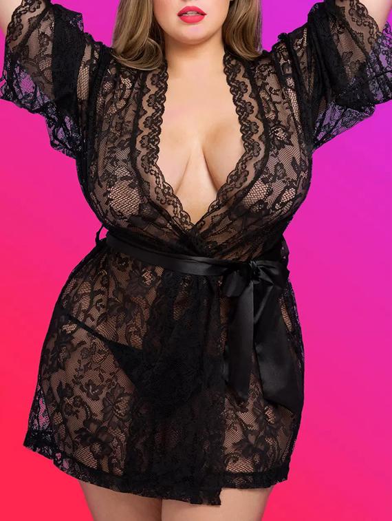 women plus size black lace babydoll set - 21972174 - Standard Image - 4