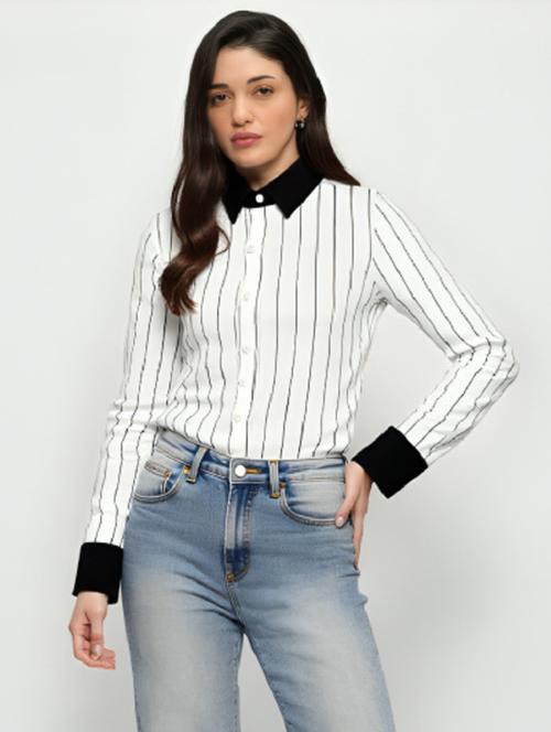 women striped collared long sleeve regular shirt - 21972210 - Standard Image - 0