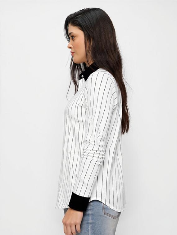 women striped collared long sleeve regular shirt - 21972210 -  Standard Image - 1