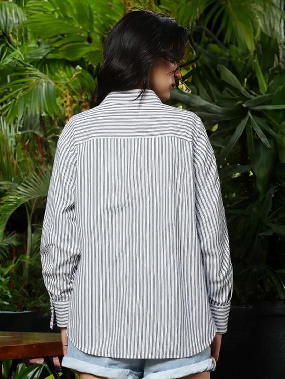 women striped collared long sleeve relaxed shirt - 21972216 -  Standard Image - 1