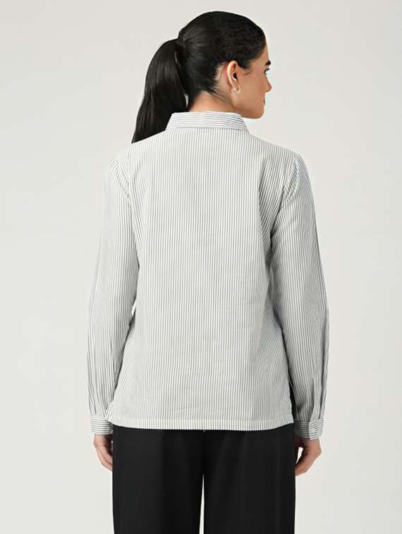 women striped collared long sleeve regular shirt - 21972218 - Standard Image - 1