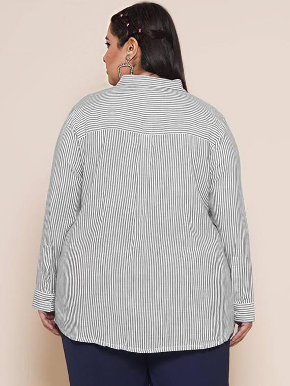 women plis size striped collared long sleeve shirt - 21972221 -  Standard Image - 1