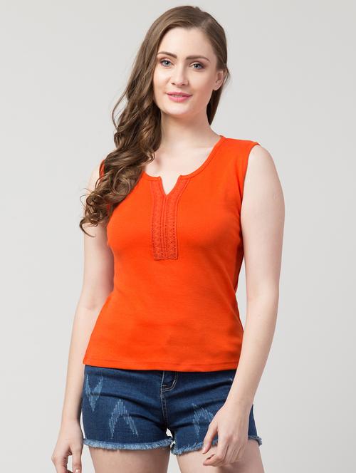 women orange solid sleeveless top - 21972225 -  Standard Image - 0