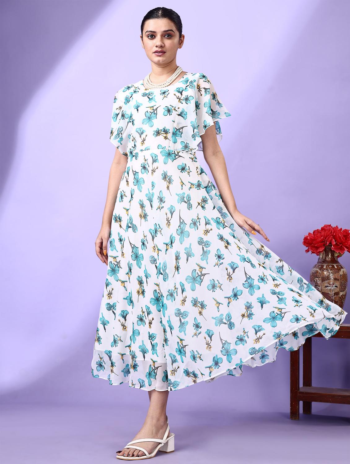 women printed flared sleeve fit & flare dress - 21972227 - Standard Image - 1