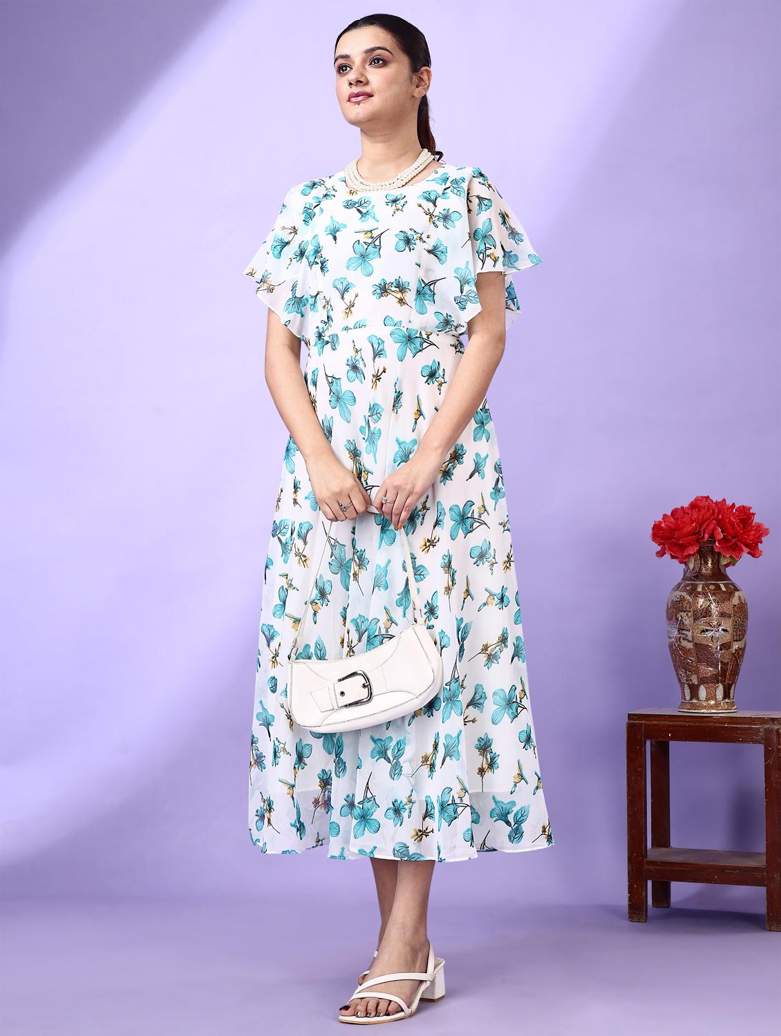 women printed flared sleeve fit & flare dress - 21972227 - Standard Image - 4