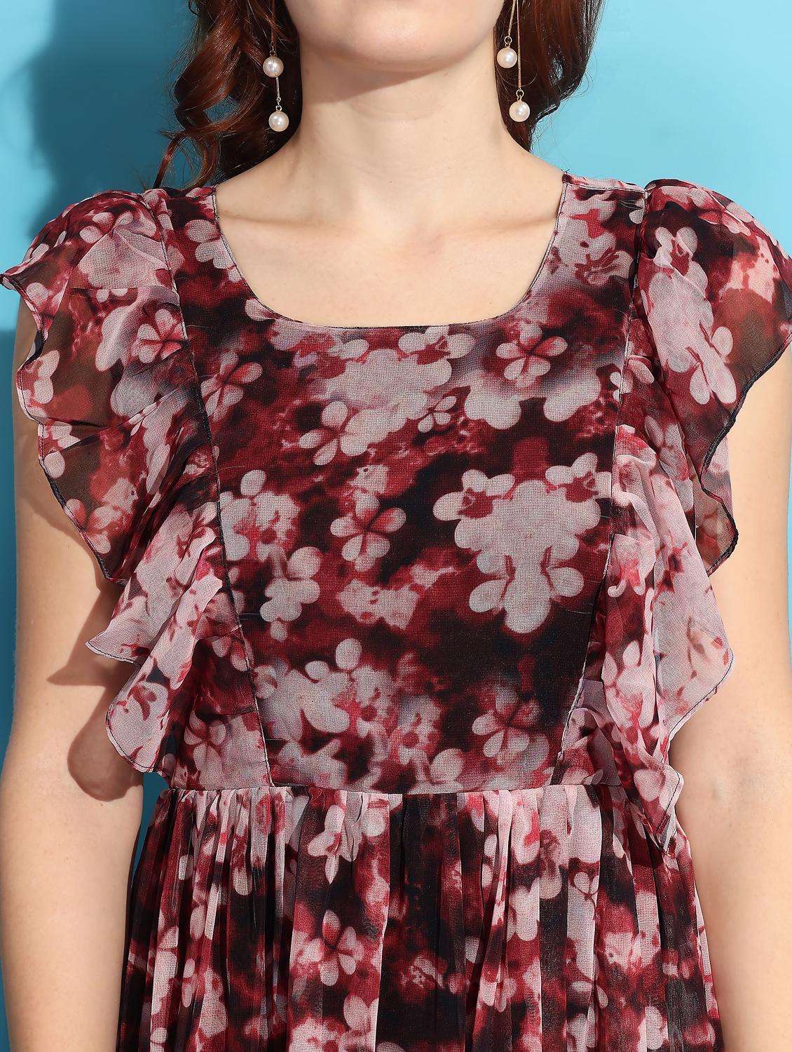 women floral print ruffle sleeve tiered dress - 21972230 - Standard Image - 4