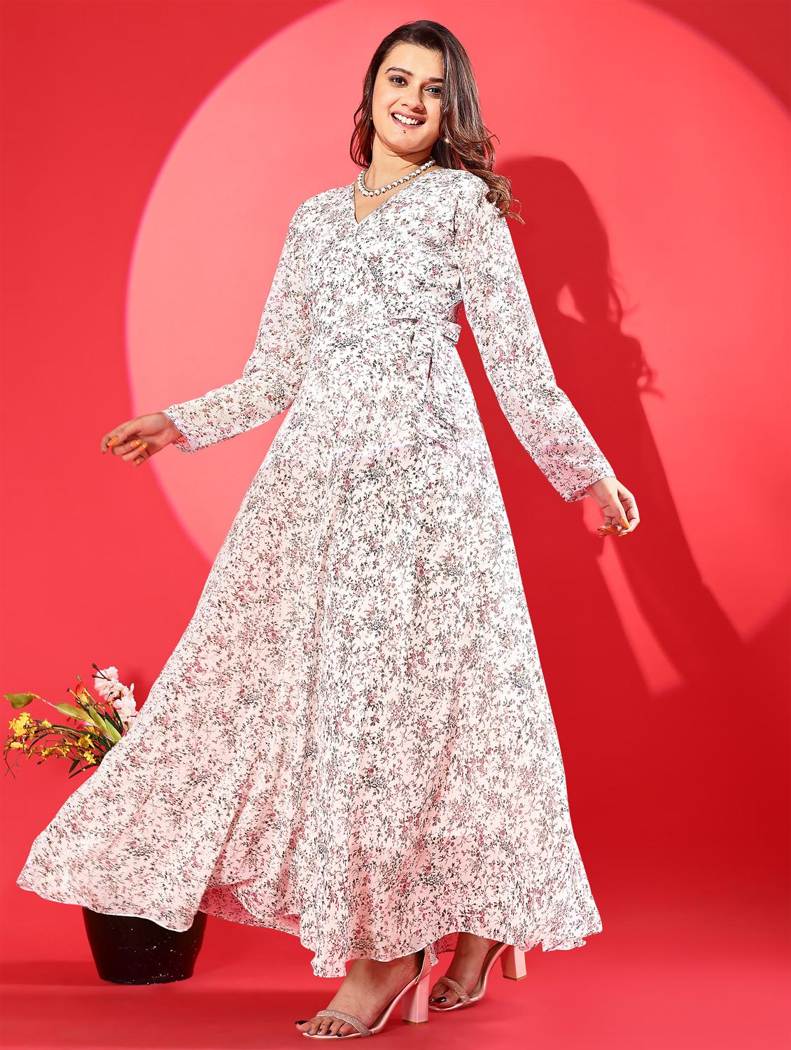 women printed long sleeve fit & flare maxi dress - 21972233 -  Standard Image - 1