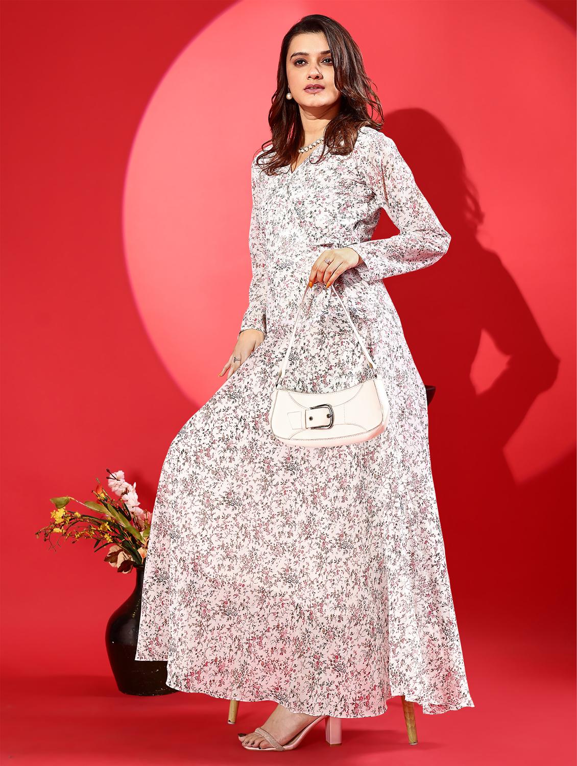 women printed long sleeve fit & flare maxi dress - 21972233 - Standard Image - 4