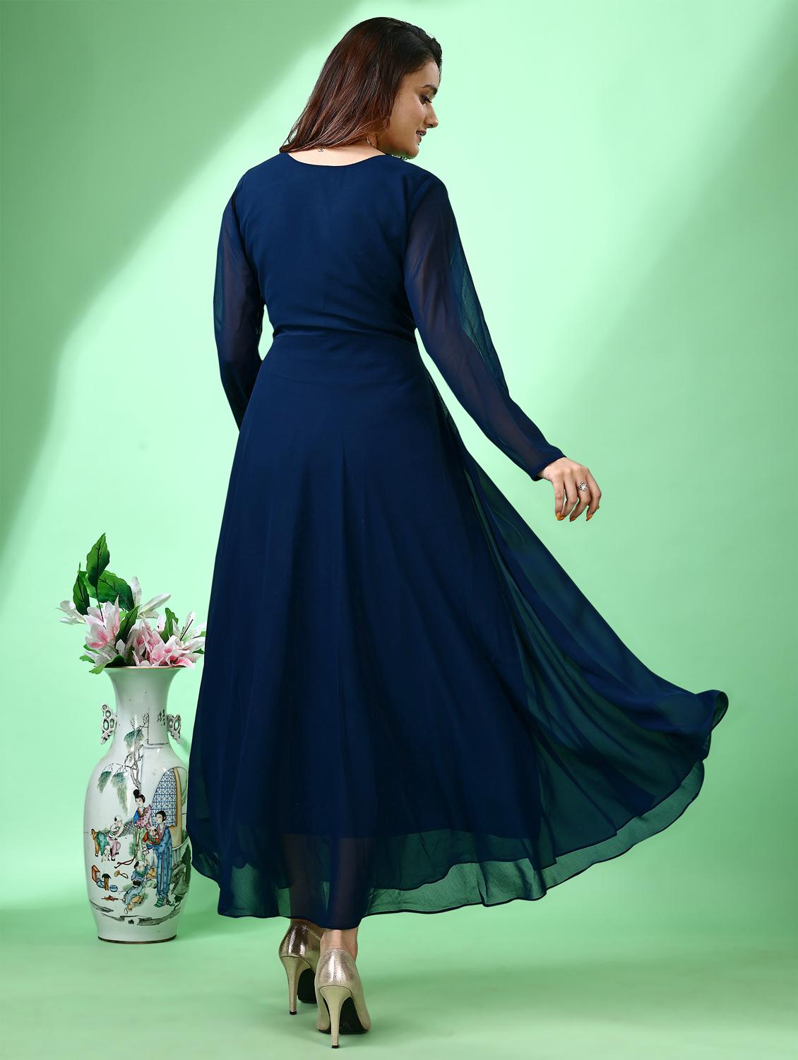 women solid long sleeve fit & flare maxi dress - 21972235 - Standard Image - 4