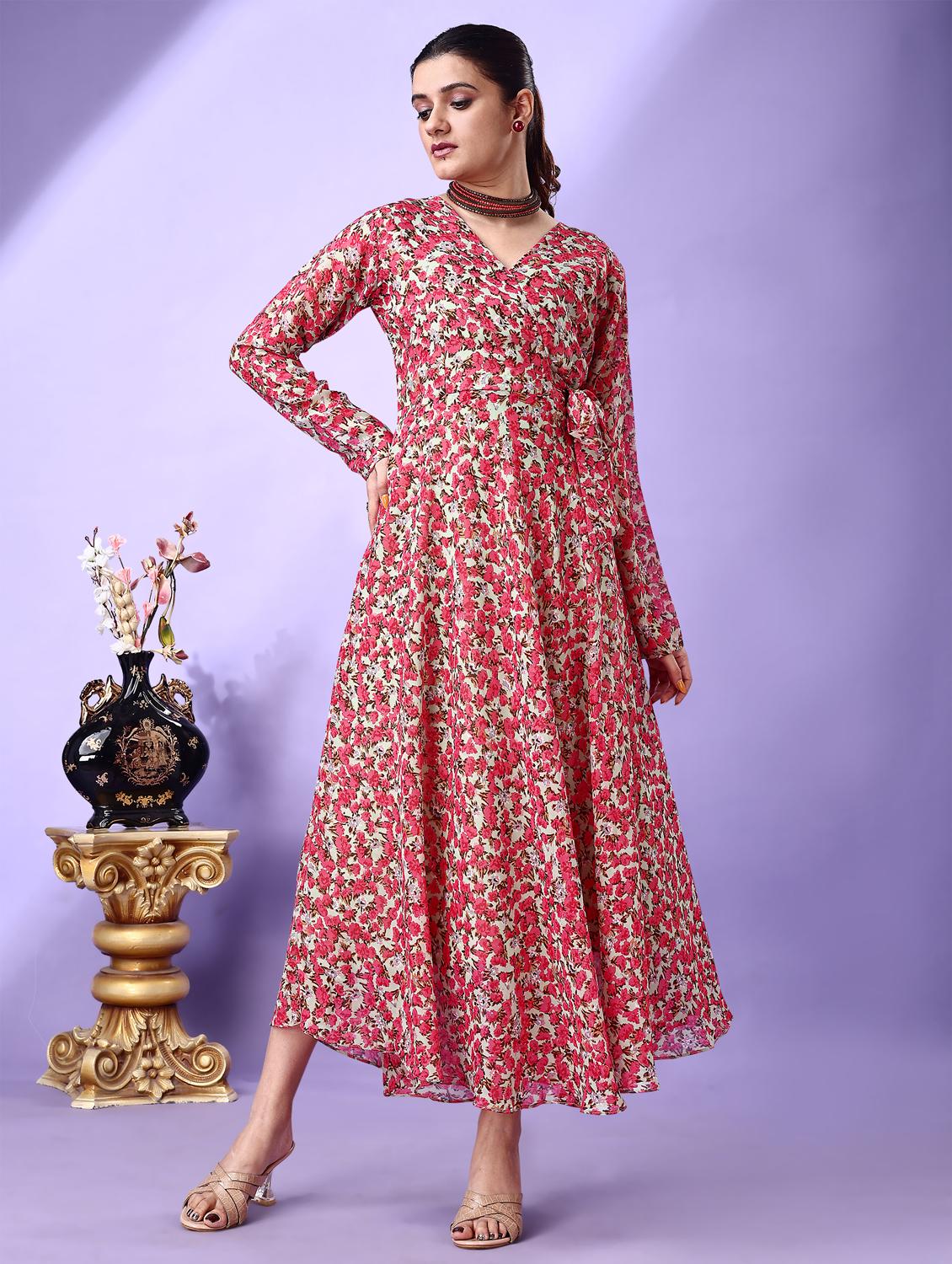 women floral print long sleeve fit & flare maxi dress - 21972238 - Standard Image - 1
