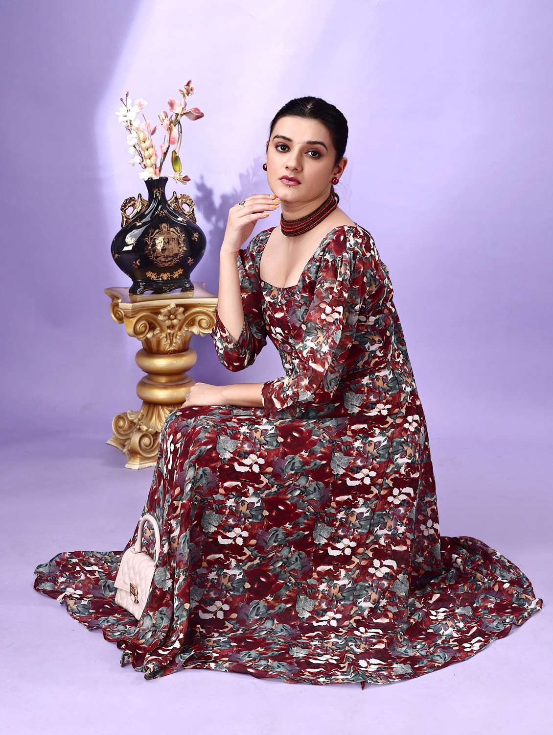 women printed puff sleeve fit & flare maxi dress - 21972246 -  Standard Image - 4