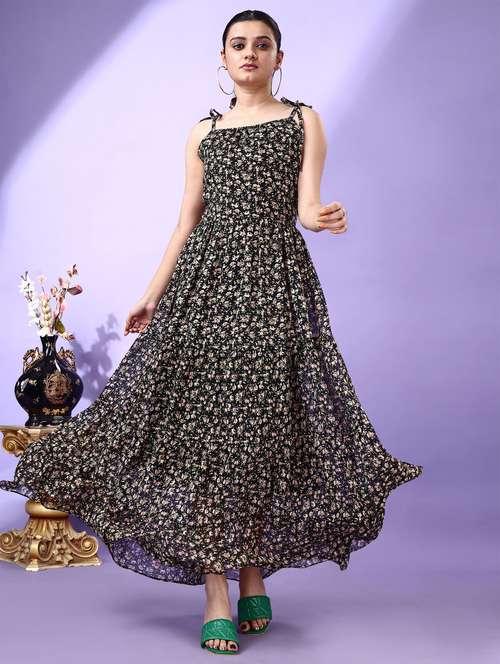 women floral print shoulder strap tiered dress - 21972247 - Standard Image - 0