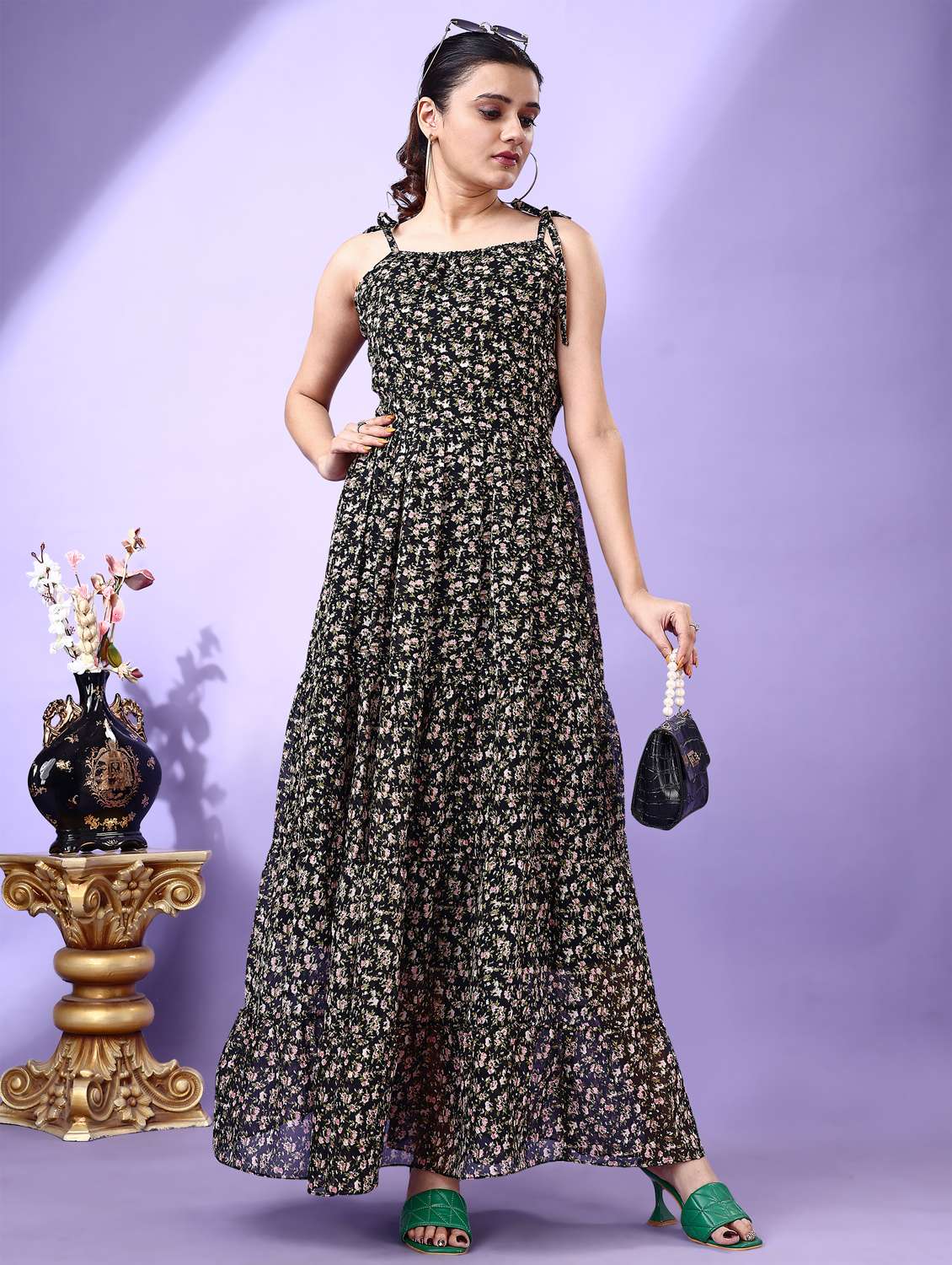 women floral print shoulder strap tiered dress - 21972247 - Standard Image - 4