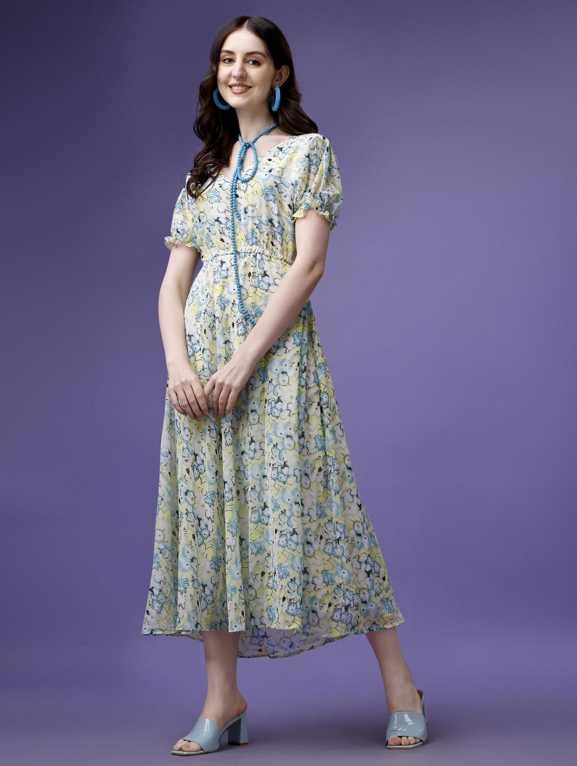 women floral print puff sleeve fit & flare dress - 21972248 - Zoom Image - 0