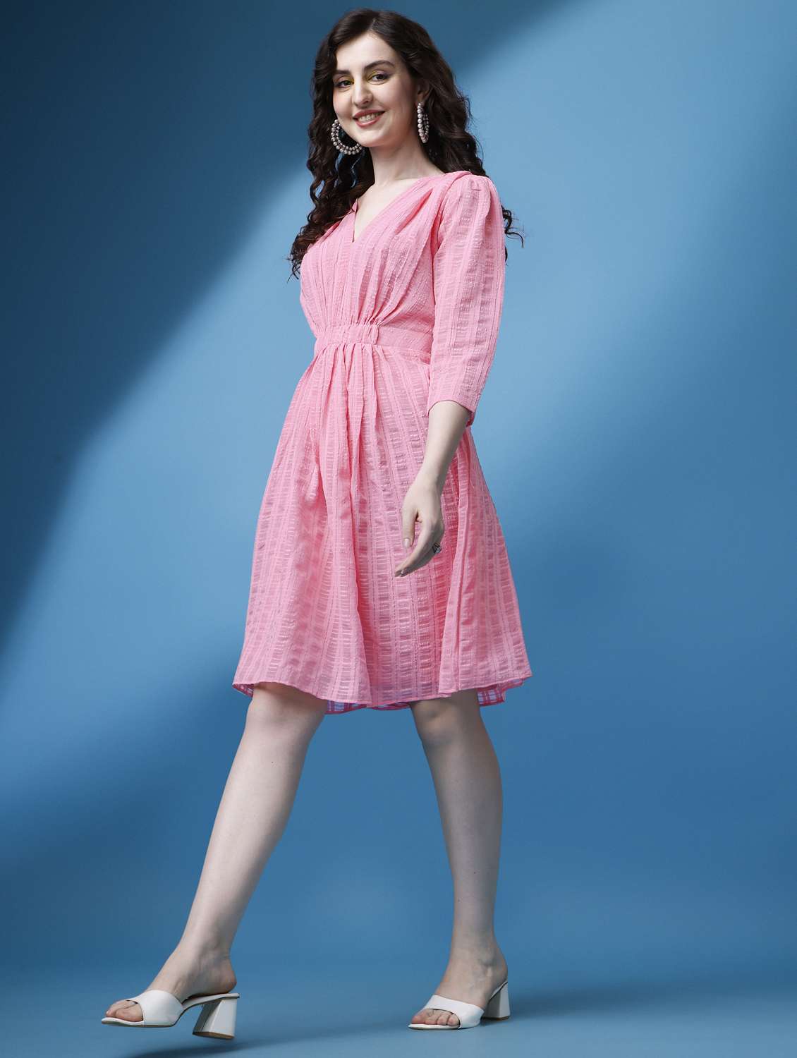 women pink slef designed a-line dress - 21972250 -  Standard Image - 1