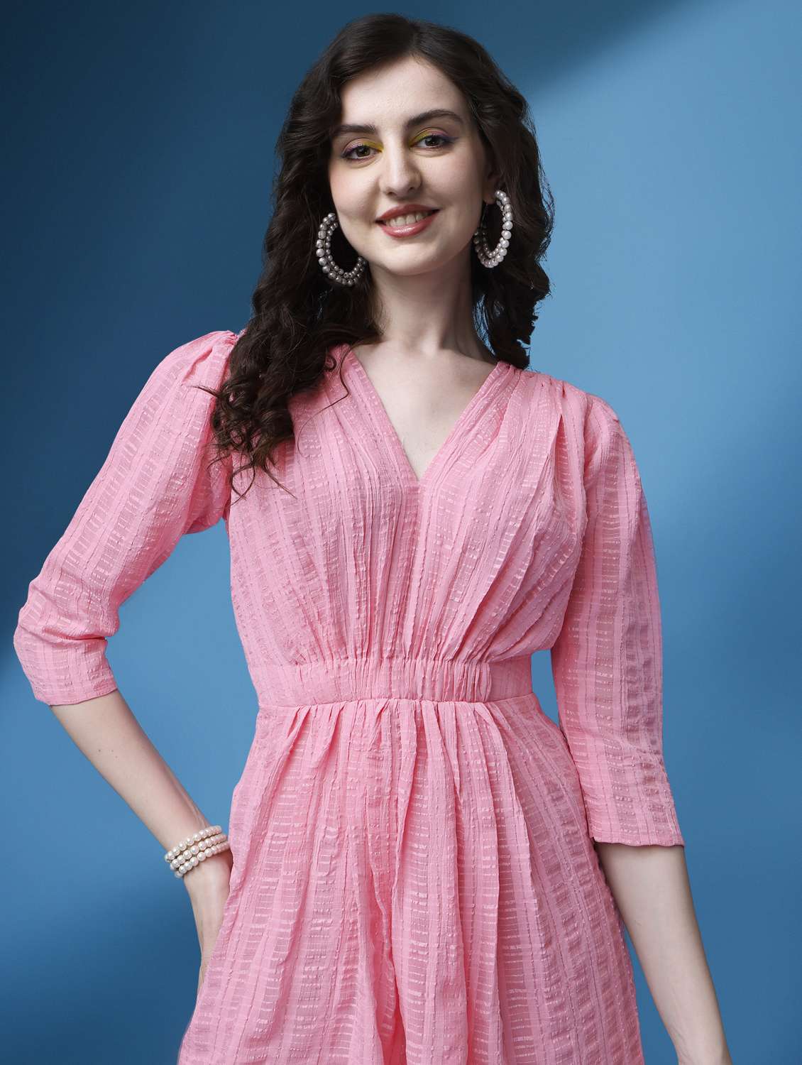 women pink slef designed a-line dress - 21972250 -  Standard Image - 4