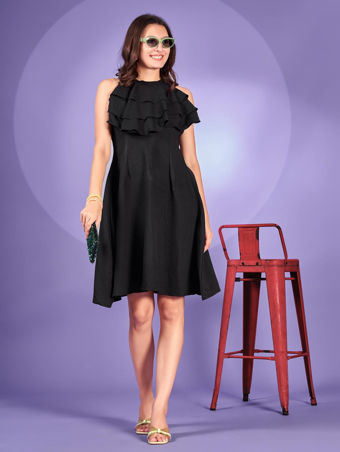 women black solid halter neck fit & flare dress - 21972255 -  Standard Image - 1