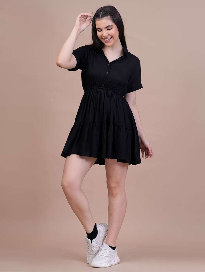 women black solid short sleeve tiered dress - 21972261 - Zoom Image - 0