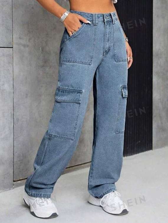 women solid high rise baggy cargo - 21972273 -  Standard Image - 1