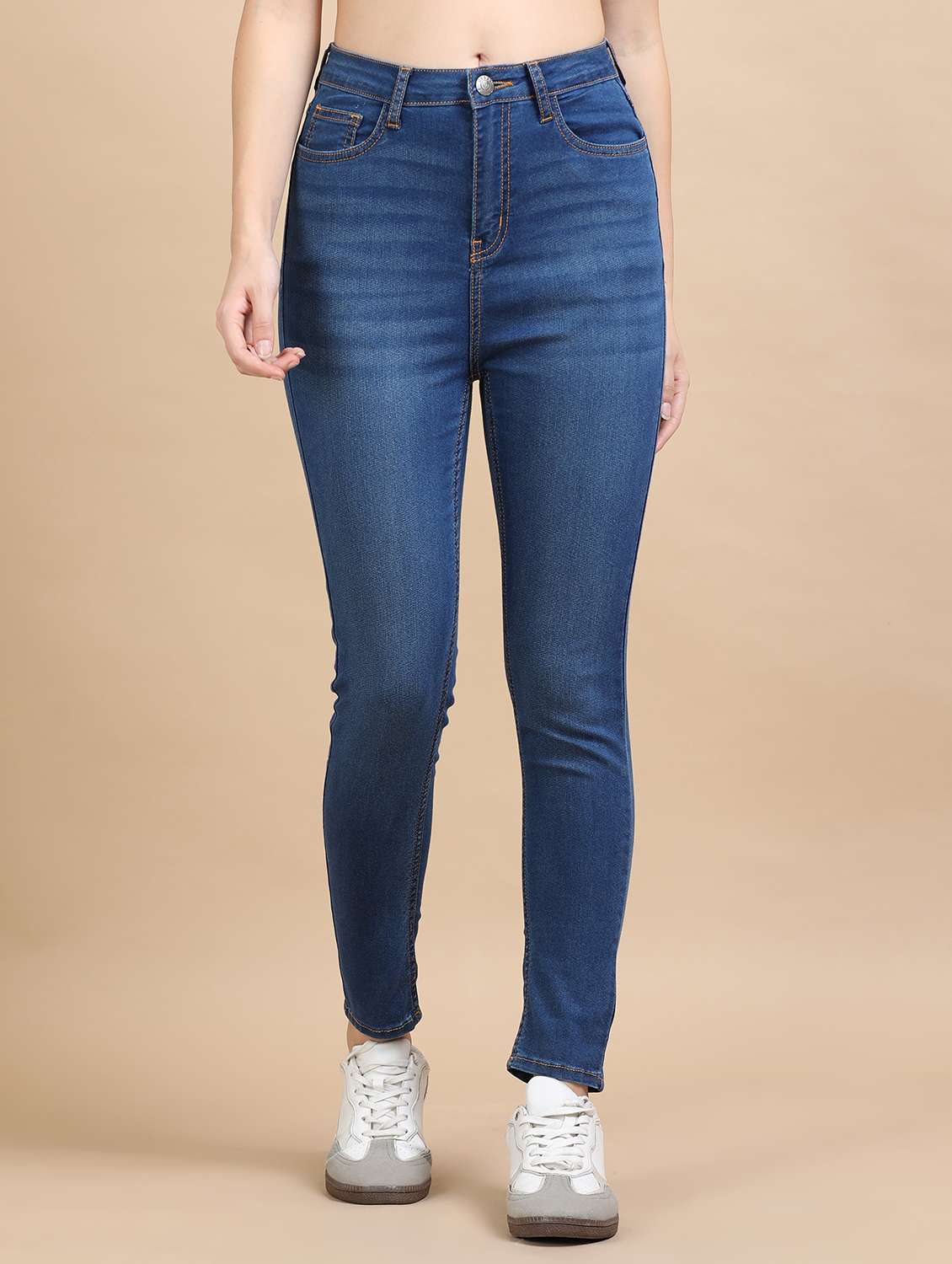 women solid high rise slim fit jean
